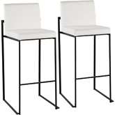 Fuji High Back 31" Bar Stool in White Velvet & Black Steel (Set of 2)